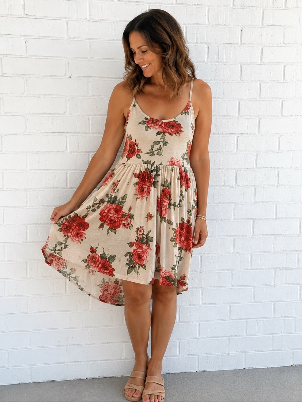 DEB Y2K Rose Print Mini Dress Coquette Mall Girl Skater Small